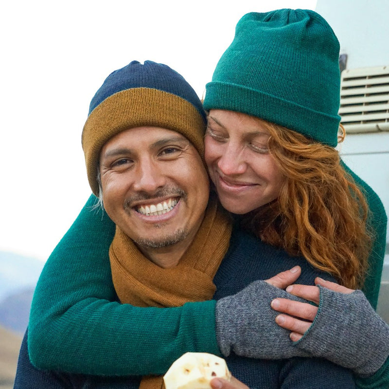 Couple wearing baby alpaca wool clothes