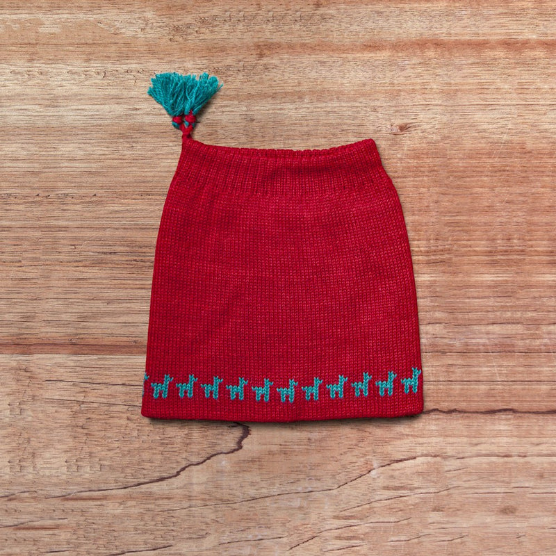 Kids-hat and loop 2 in 1 made out from baby alpaca wool color red