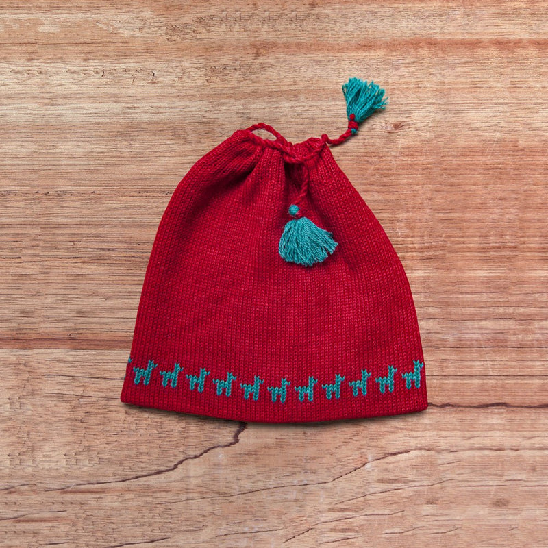 Kids-hat and loop 2 in 1 made out from baby alpaca wool color red
