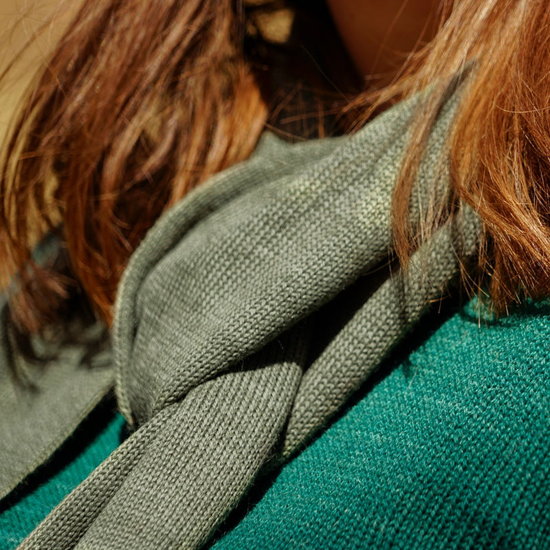 Close up scarf in baby alpaca wool color green
